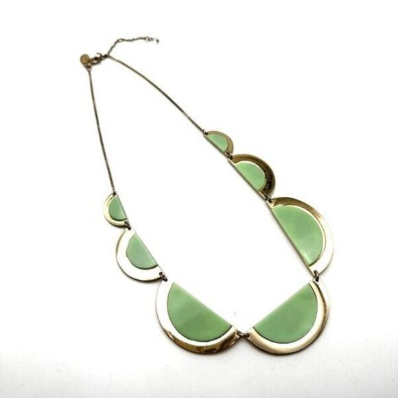 Ann Taylor LOFT jewelry polished gold Light green semi circle cluster necklace - Picture 2 of 10